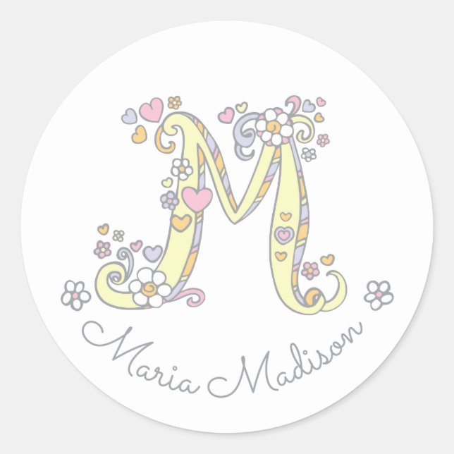 Initial monogram M custom name id name stickers (Front)