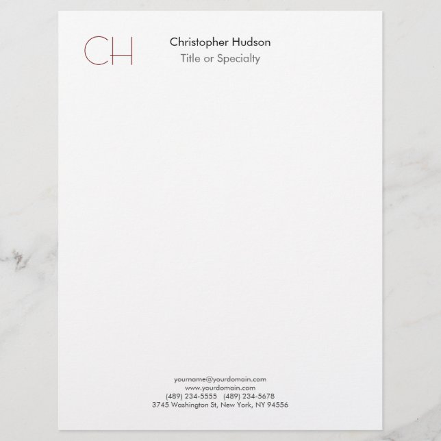 Initial Monogram Modern Minimalist Plain Simple Letterhead (Front)