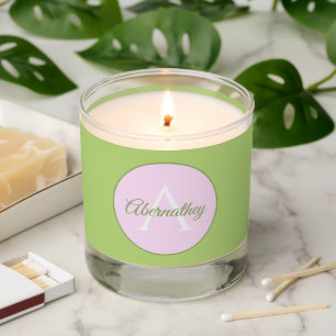 Initial Monogram & Name Pastel Green Background Scented Candle