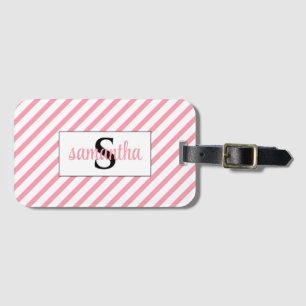 Initial Monogram Name Pink and White Luggage Tag