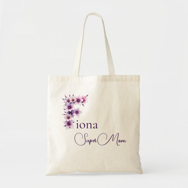 Initial Monogram + Name Super Mom Tote Bag (Front)