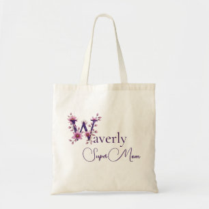 Initial Monogram + Name Super Mom Tote Bag