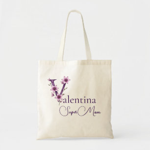 Initial Monogram + Name Super Mom Tote Bag