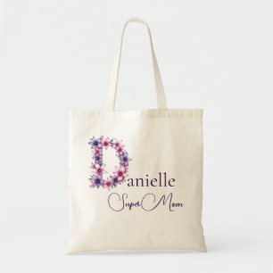 Initial Monogram + Name Super Mom Tote Bag