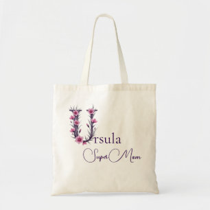 Initial Monogram + Name Super Mom Tote Bag