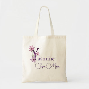 Initial Monogram + Name Super Mom Tote Bag