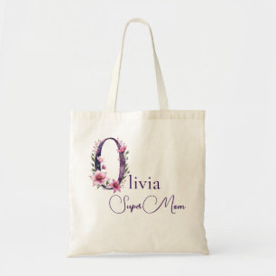 Initial Monogram + Name Super Mom Tote Bag
