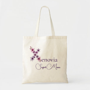 Initial Monogram + Name Super Mom Tote Bag