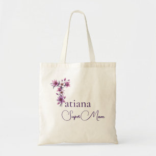 Initial Monogram + Name Super Mom Tote Bag
