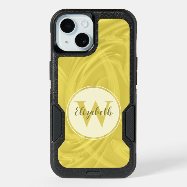 Initial Monogram Name Yellow Abstract Custom iPhone 15 Case (Back)
