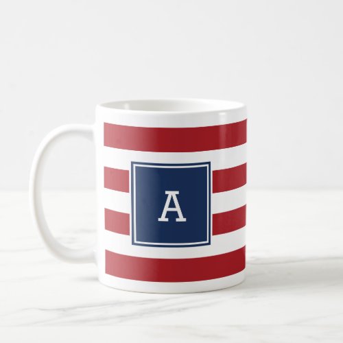 Initial monogram nautical striped mug red navy