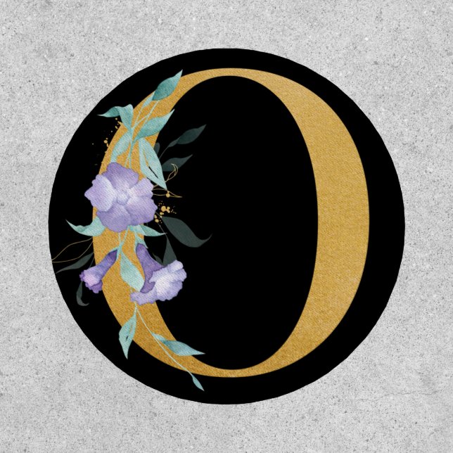 Initial Monogram O Gold Alphabet Letter Purple Patch (Front)