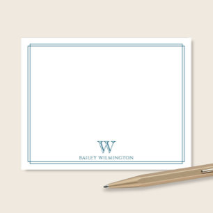 Initial Monogram Ocean Blue Border Professional Note Card