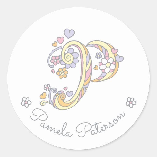 Initial monogram P custom name id name stickers (Front)