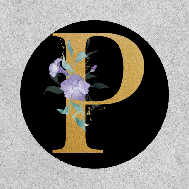 Initial Monogram P Gold Alphabet Letter Purple Patch (Front)