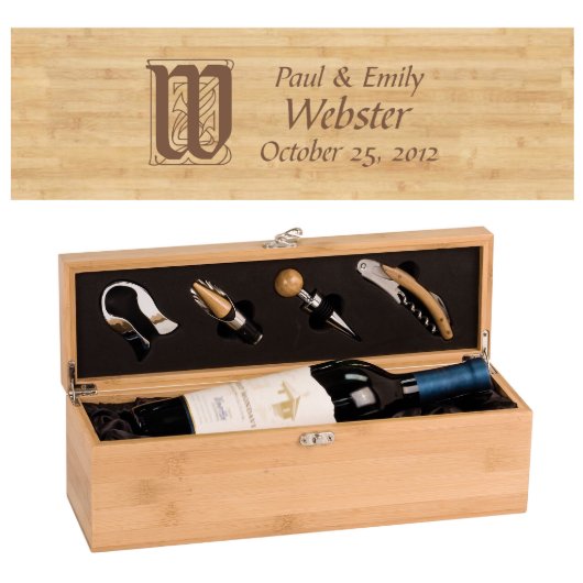 Initial Monogram Personalized Bamboo Wine Box (Design)