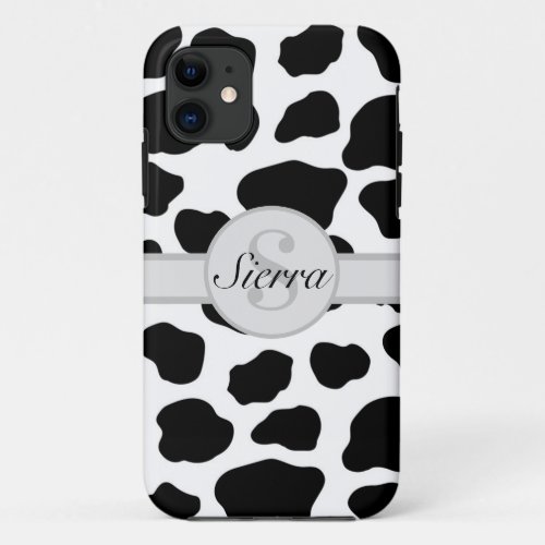 Initial Monogram Personalized Cow Print iPhone 11 Case