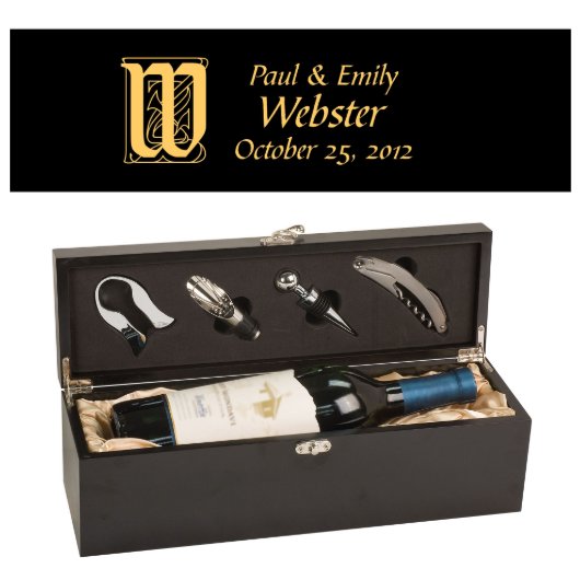 Initial Monogram Personalized Matte Black Wine Box (Design)