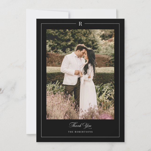 Initial Monogram Photo Wedding Thank You Card (Front)