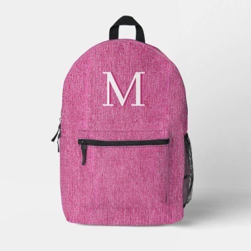 Initial Monogram Pink Denim Printed Backpack