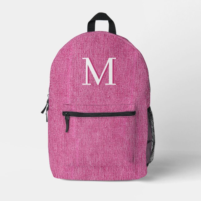 Initial Monogram Pink Denim Printed Backpack (Front)