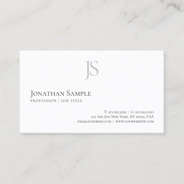 Initial Monogram Professional Modern Simple Business Card (Front)