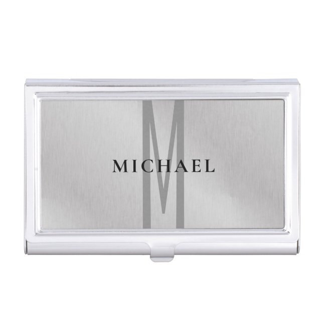 Initial monogram professional plain add your name business card case (Front)