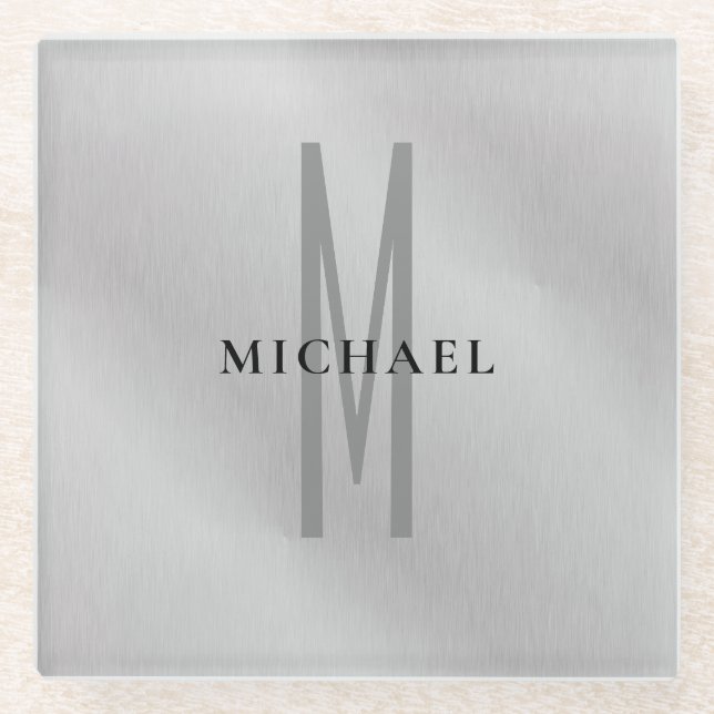 Initial monogram professional plain add your name glass coaster (Front)