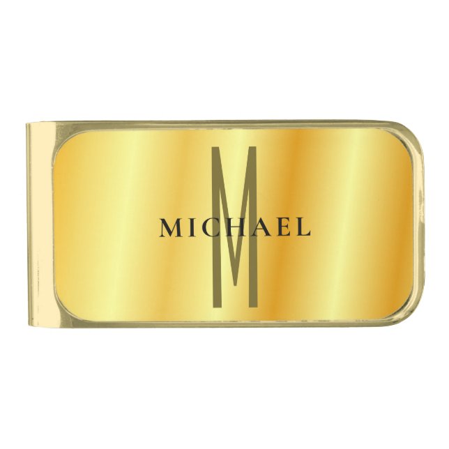 Initial monogram professional plain add your name gold finish money clip (Front)