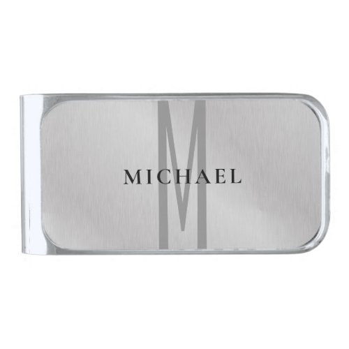 Initial monogram professional plain add your name silver finish money clip