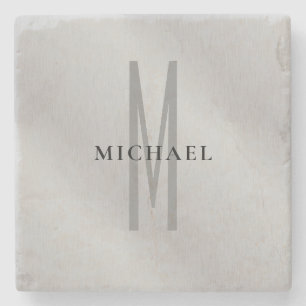 Initial monogram professional plain add your name stone coaster