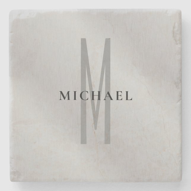 Initial monogram professional plain add your name stone coaster (Front)