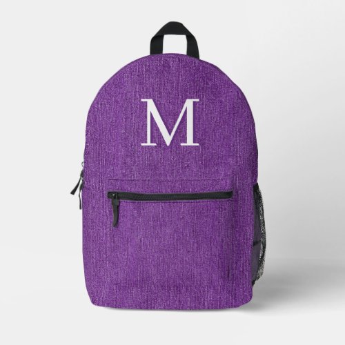 Initial Monogram Purple Denim Printed Backpack