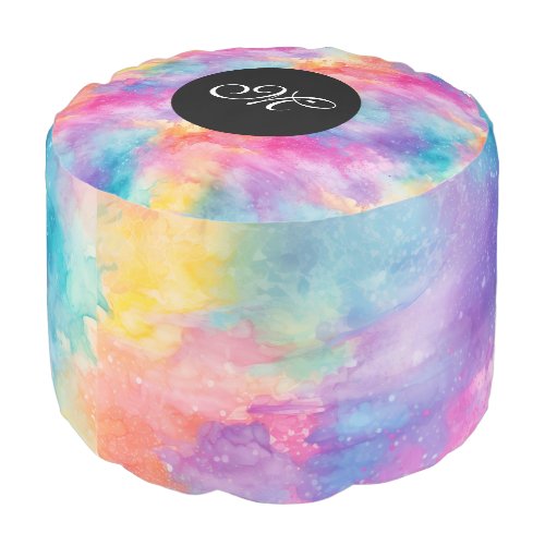 *~*  Initial MONOGRAM Rainbow Colorful Abstract Pouf