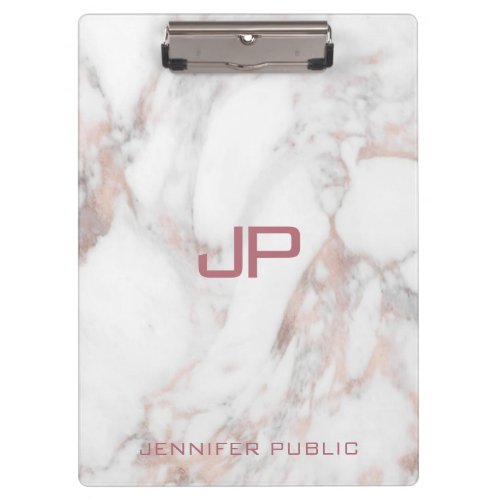 Initial Monogram Rose Gold White Marble Template Clipboard