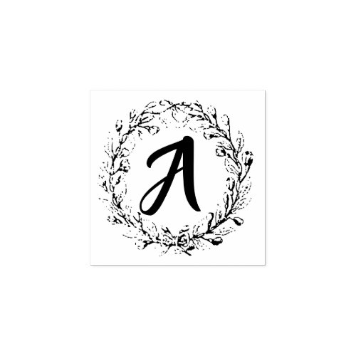 Initial Monogram Rubber Stamp Wreath _ Create Own