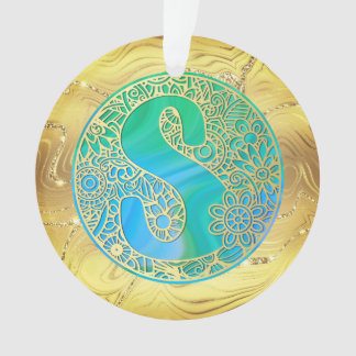 Initial Monogram S Christmas - Gold, Teal & Blue Ornament