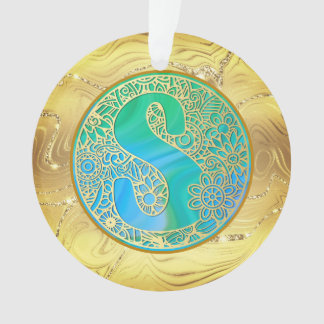 Initial Monogram S Christmas - Gold, Teal & Blue Ornament
