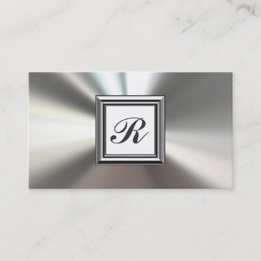 Customizable Initial Monogram Silver Metal Business Cards