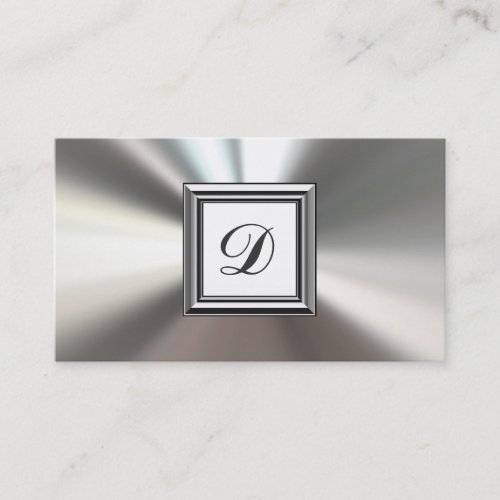 Initial Monogram Silver Metal Business Cards