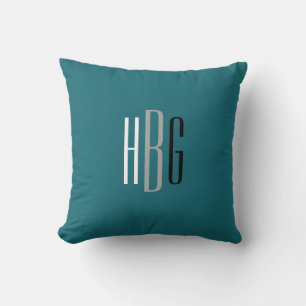 Initial Monogram Teal Gray Modern Throw Pillow