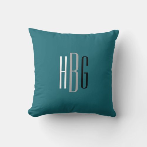 Initial Monogram Teal Gray Modern Throw Pillow