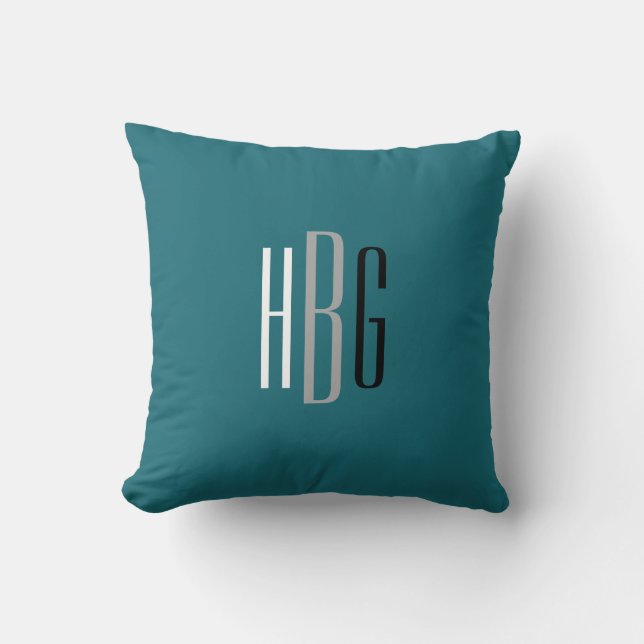 Initial Monogram Teal Gray Modern Throw Pillow (Front)