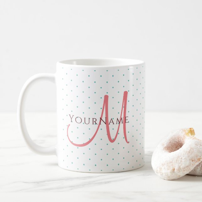 Initial Monogram Template Add Your Name Modern Coffee Mug (With Donut)