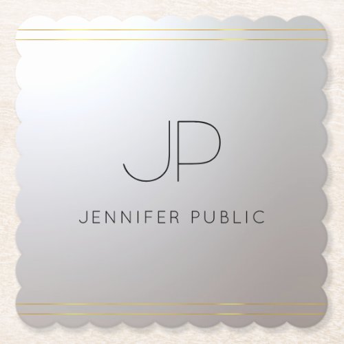 Initial Monogram Template Gold Silver Elegant Paper Coaster