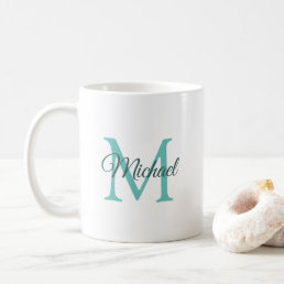 Initial Monogram Template Light Teal White Trendy Coffee Mug