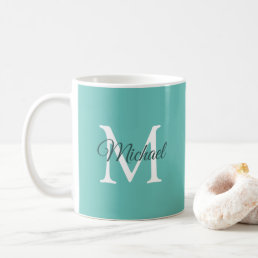 Initial Monogram Template Teal White Trendy Modern Coffee Mug