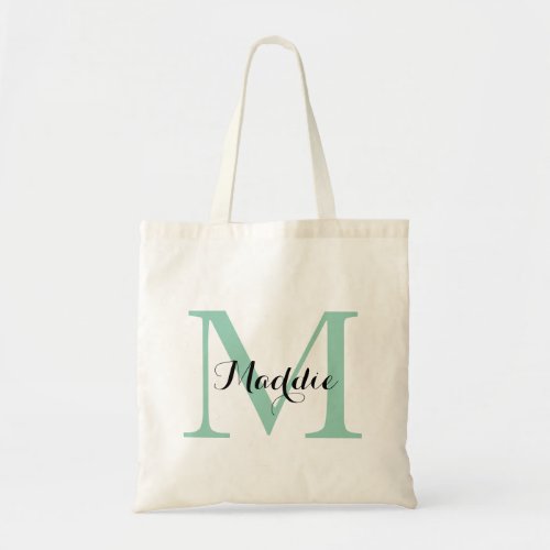 Initial Monogram Tote Bag Mint Green and Black