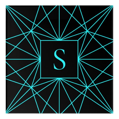 Initial Monogram  Turquoise Geometric Design Acrylic Print