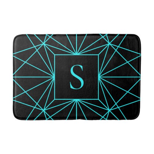 Initial Monogram  Turquoise Geometric Design Bath Mat